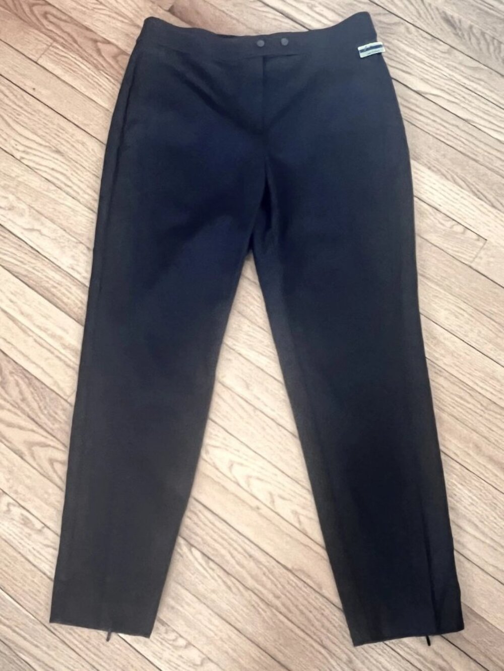 NWOT Vince High Rise Slim Straight Ponte Black Stretch Pants Front Leg Zips 16